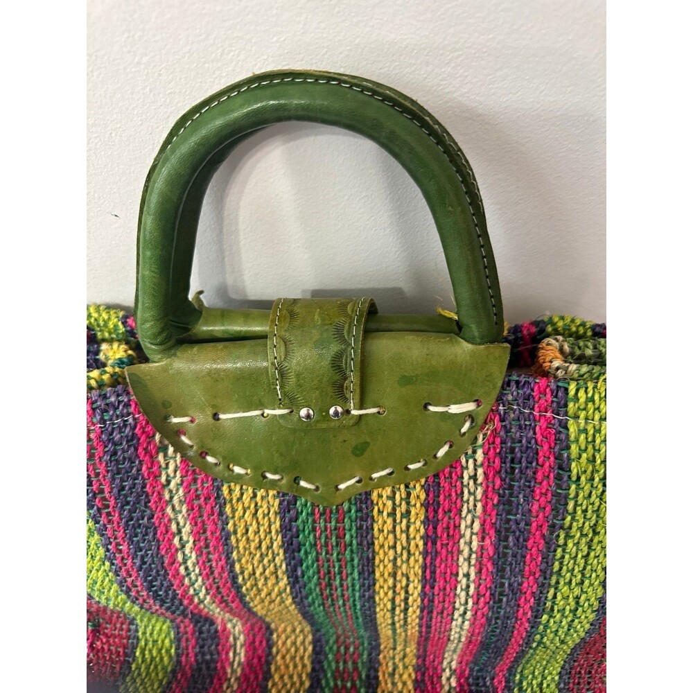 SAN LUIS POTOSI MEXICO ARTISAN STRAW AND LEATHER TOTE - Picture 6 of 9